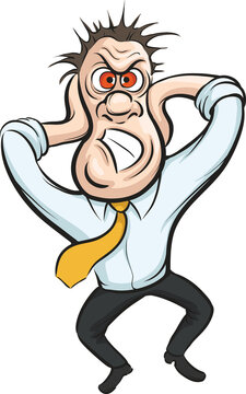 cartoon vector stressful business person squeezing his head - PNG image with transparent background