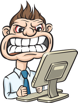 scary businessman and desktop computer - PNG image with transparent background