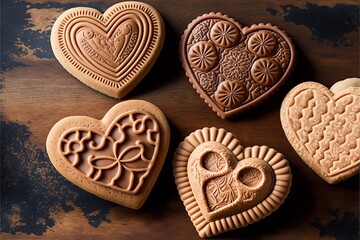 Heart shaped cookie stamps for Valentine's Day (generative AI)