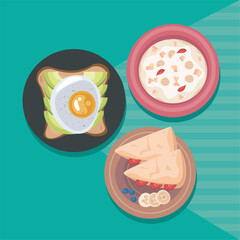 three breakfast plates