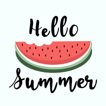  inscription Hello Summer with watermelon on white