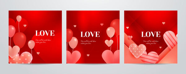 Naklejka premium Set of Red and pink love lettering for valentines day design poster, greeting card, photo album, banner, calligraphy. Vector illustration collection