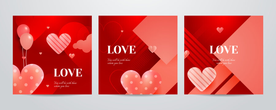 Set of Red and pink love lettering for valentines day design poster, greeting card, photo album, banner, calligraphy. Vector illustration collection