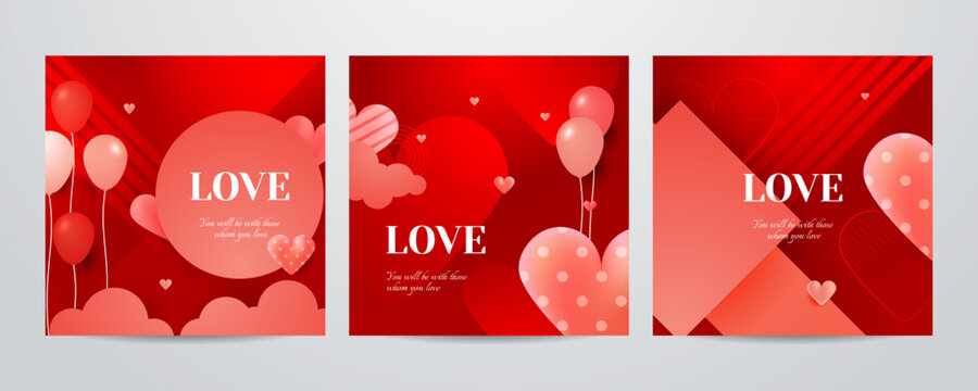 Set of Red and pink love lettering for valentines day design poster, greeting card, photo album, banner, calligraphy. Vector illustration collection