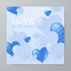 Valentine day greeting card background template with soft light blue gradient color