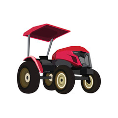 Vector illustration of tractor heavy machine on white background. Red and green agricultural tractor icon, transport for farm. Farm tractor heavy machine