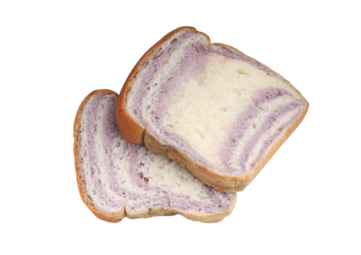 Taro slices of bread on a white background