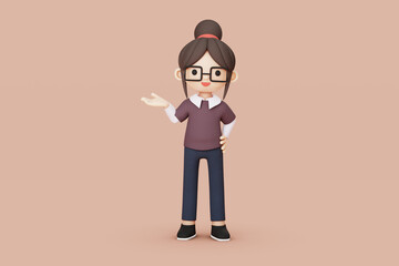 girl character with glasses 3d illustration