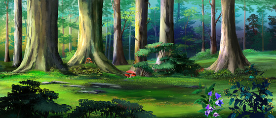 Tree trunk in a forest illustration © multipedia