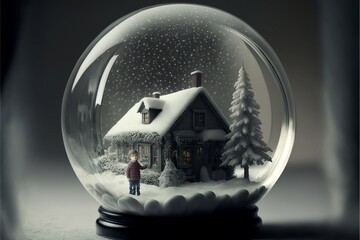 Snow globe of house with boy
