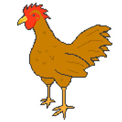 Illustration of pixel art brown chicken