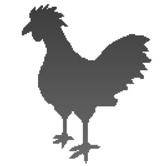 Silhouette illustration of a chicken in pixel art