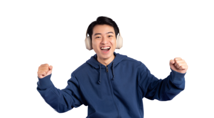 portrait of asian man posing on purple background