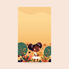 Young Girl Character Holding A Gift Box On Nature Background And Copy Space. Happy Women's Day Concept.