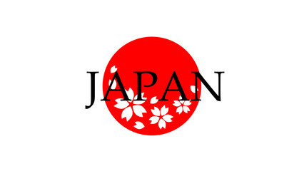 Hinomaru with a silhouette of cherry blossoms and the letters JAPAN. transparent background. Japanese symbol.