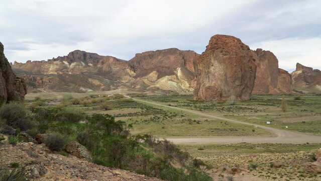 Rocky landscape at Piedra Parada in rio chubut valley.
