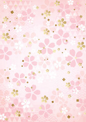 Fototapeta na wymiar 金箔混じりの和柄地ピンクの和桜模様