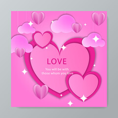 Happy red pink day greetings white heart blue background social media design banner