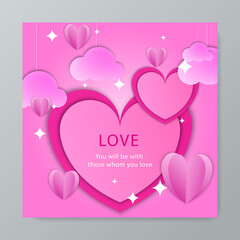 Red pink paper style valentines day celebration greeting card
