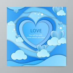Happy valentine's day background with cute blue and lovely style illustration