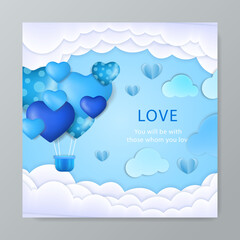 Happy valentine's day background with cute blue and lovely style illustration