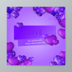 Happy valentine's day with cute purple and lovely 3d art style illustration