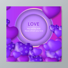 Happy valentine's day with cute purple and lovely 3d art style illustration