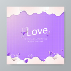 Valentine's day square post background banner template with 3d realistic romantic valentine decorations