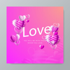 Orange, pink and white hearts with golden confetti on orange background. Vector illustration. Paper cut decorations for Valentine's day design