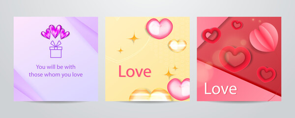 Obraz premium Paper style valentines day greeting cards collection