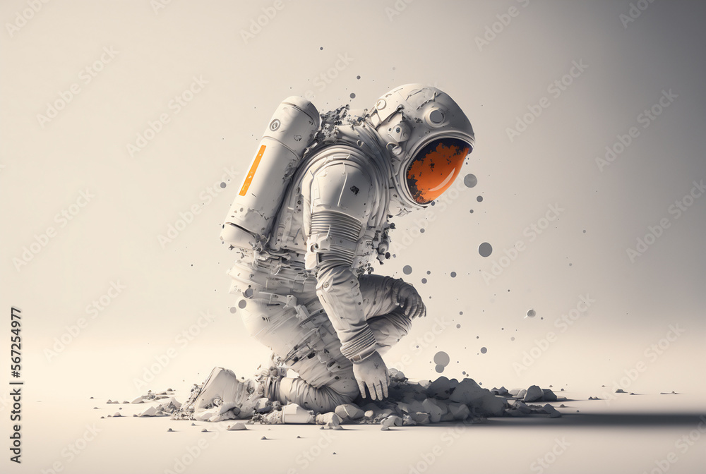 Wall mural pixelated white astronaut. made with generative ai