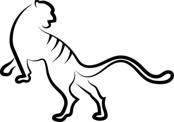 Tiger, moving, Foreground. Back view. Side view. View from above. Schematically. Black outline. Logo.
