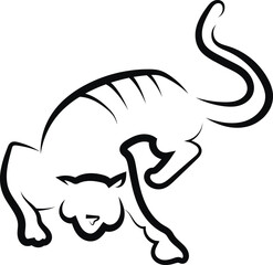 Tiger on the move. Front view. Schematically. Black outline. Logo.