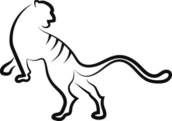 Tiger, moving, Foreground. Back view. Side view. View from above. Schematically. Black outline. Logo.