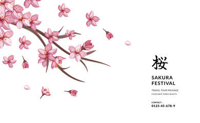 Sakura Flower Cherry blossom natural japan asian tour travel abroad poster banner greeting card (text Translation = cherry blossom flower)
