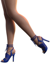 3D Woman legs in blue shoes