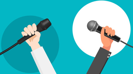 Hand holding microphone with bubble speech on PNG transparent background, Vector illustration stock 02
