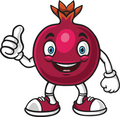 Cartoon pomegranate character giving a thumbs up