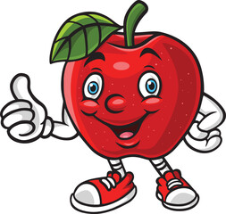 Cartoon apple character giving a thumbs up