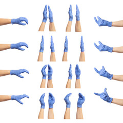 Hands in blue gloves