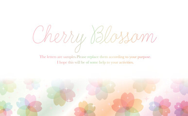 透明感のあるおしゃれな春の桜のレインボーフレーム_ベクター素材_横長コピースペース_カラフル
