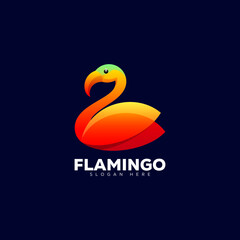 Vector Logo Illustration Flamingo Gradient Colorful Style.