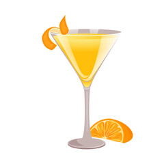 Paradise cocktail with gin, apricot liqueur and orange juice. Classic bar cocktail. Vector illustration.