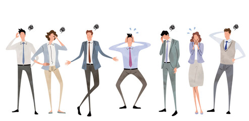 ベクターイラスト素材：思い悩む人々、困る人々、ビジネス人物セット