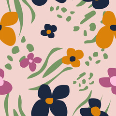 hand-drawn abstract botanic contemporary floral and foliage seamless pattern. Suitable for fashion, wrapping paper, or background design