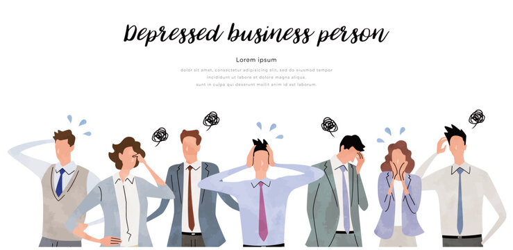 ベクターイラスト素材：思い悩む人々、困る人々、ビジネス人物セット
