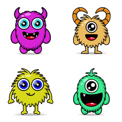 set cute monster colorful design mascot kawaii