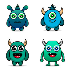 set cute monster colorful design mascot kawaii
