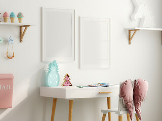 Frame Mockup in cozy girl room interior, 3d render
