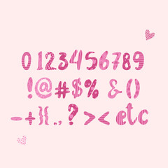 Pastel pink decorative letters isolated on pink background. Perfect for wedding invitations, bridal showers, birthday cards, etc.